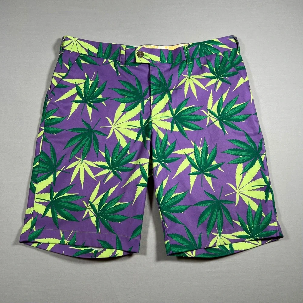 Loudmouth Golf Shorts Mens 38 Purple Haze Weed Leaf Marijuana Print Cannabis